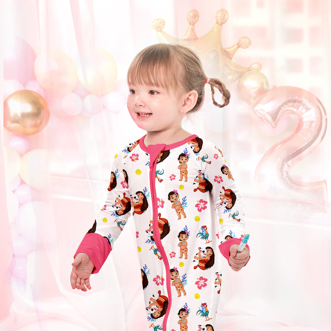 Baby Moana Convertible Zippered Romper in Roses