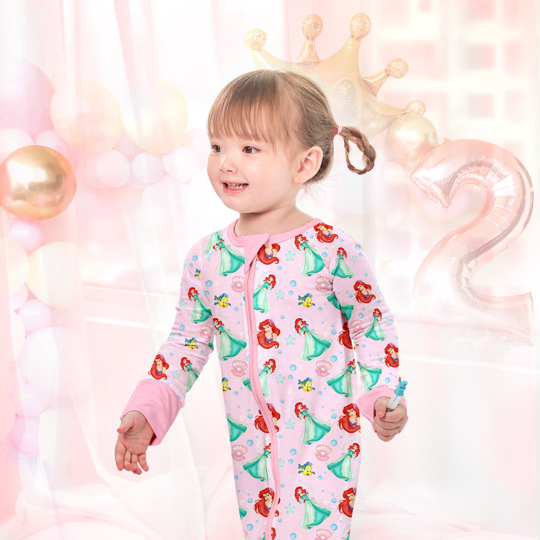 Little Mermaid Convertible Zippered Romper in Pink