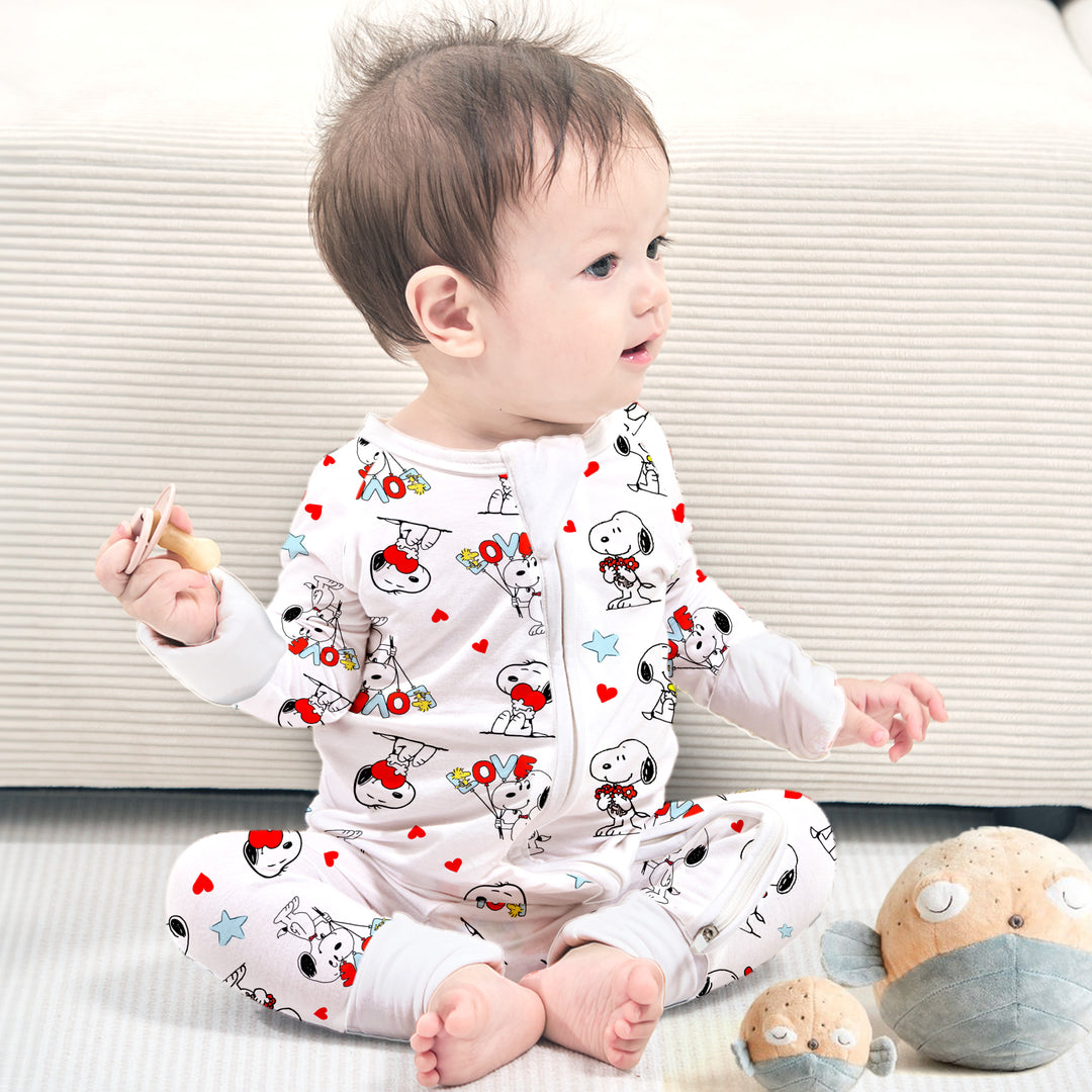 Baby Snoopy Convertible Zippered Romper in White