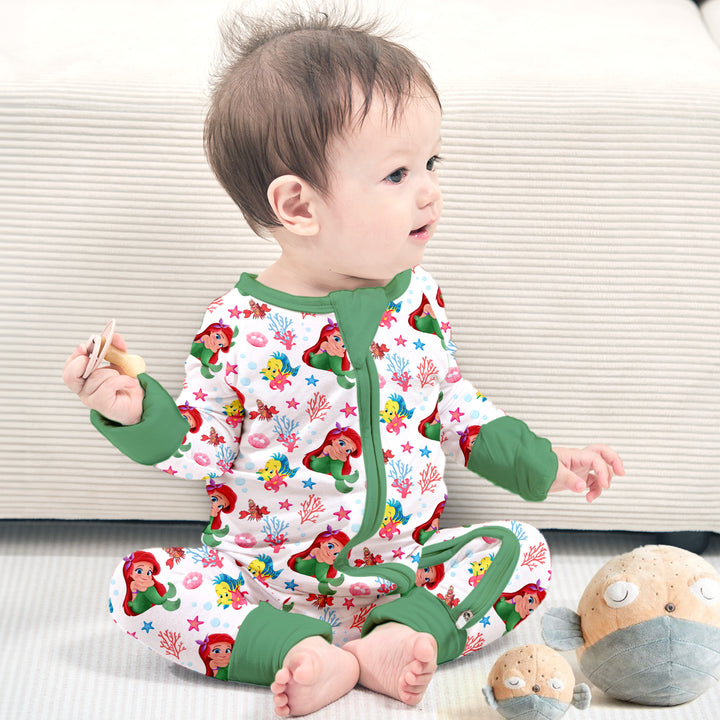 Little Mermaid Convertible Zippered Romper in Green