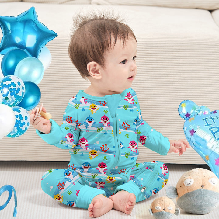 Baby Shark Convertible Zippered Romper in Blue 2